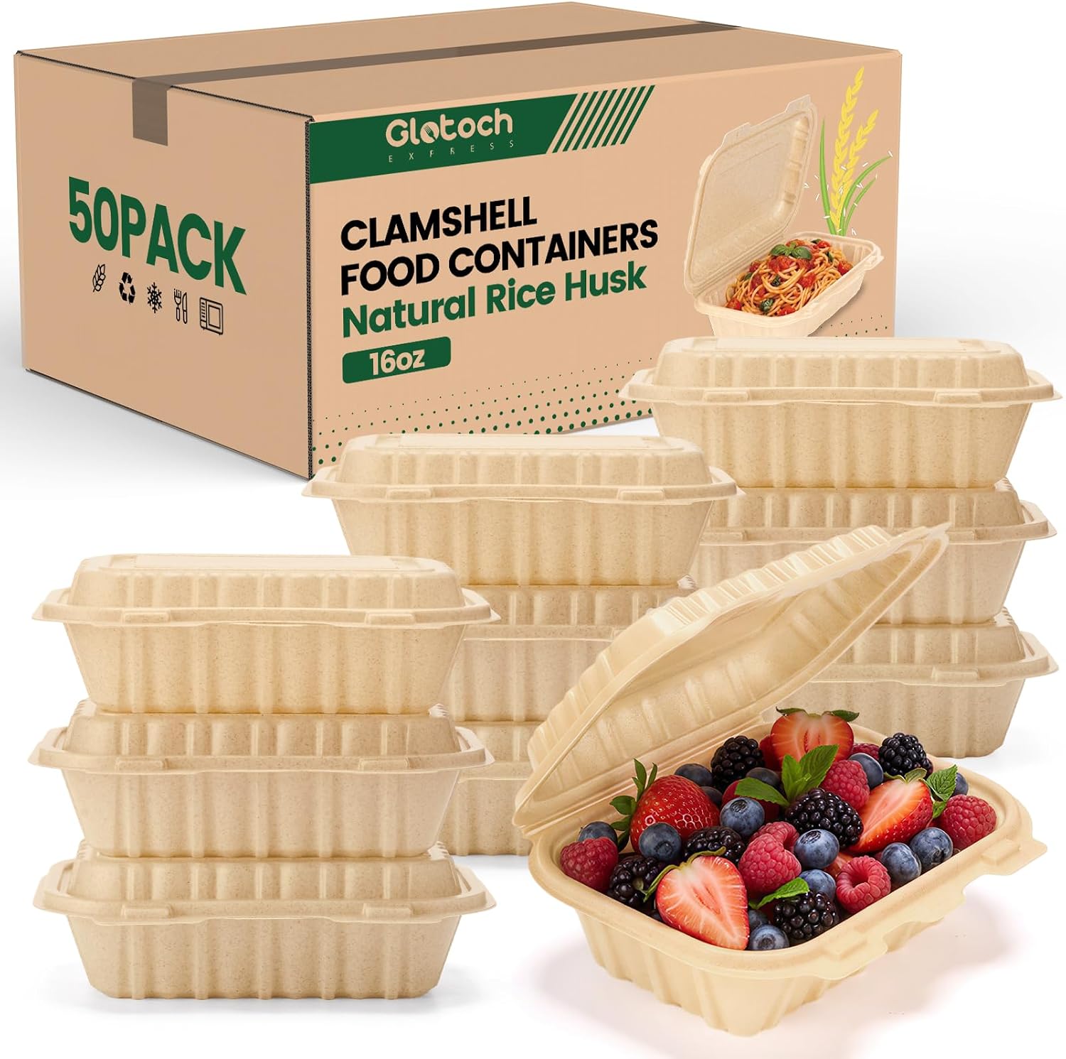 Food Storage Safe - Pacote com 50 Recipientes Clamshell de