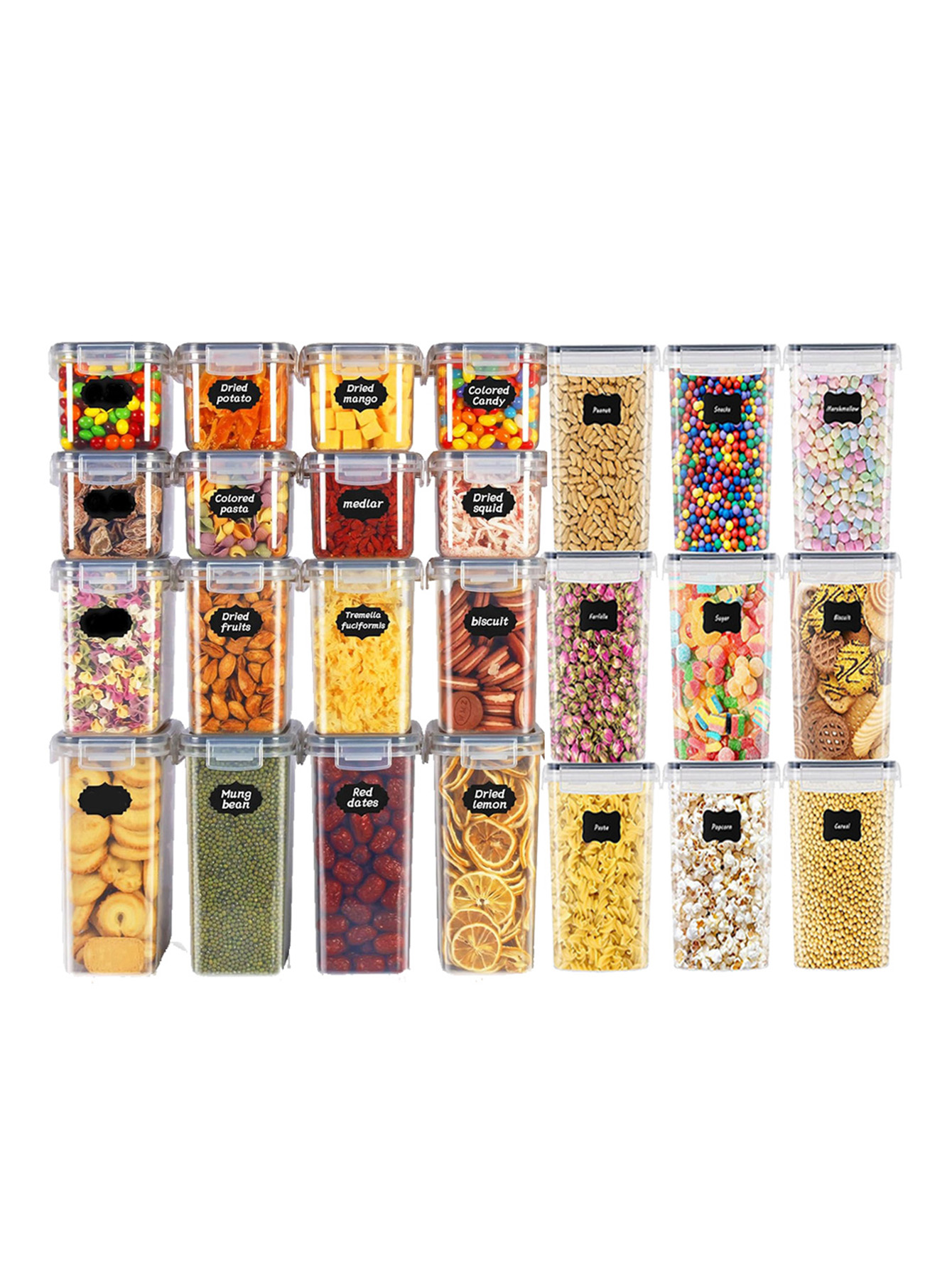 Food Storage For Pantry - 48 peças, Recipientes Herméticos para Armazenamento