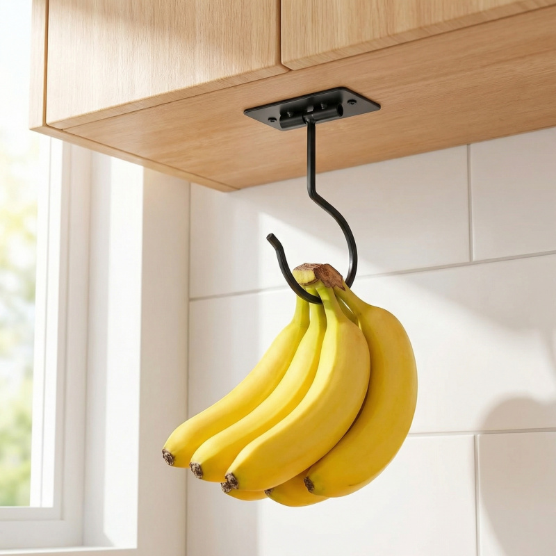 Food Storage Kitchen Cabinet - Gancho Adesivo de Metal Preto Dobrável