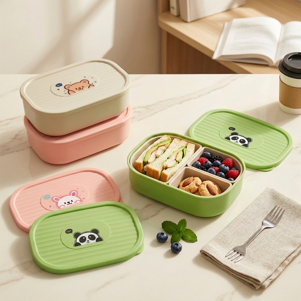 Food Storage Safe - Lancheira Plástica Dividida Fofa para Crianças
