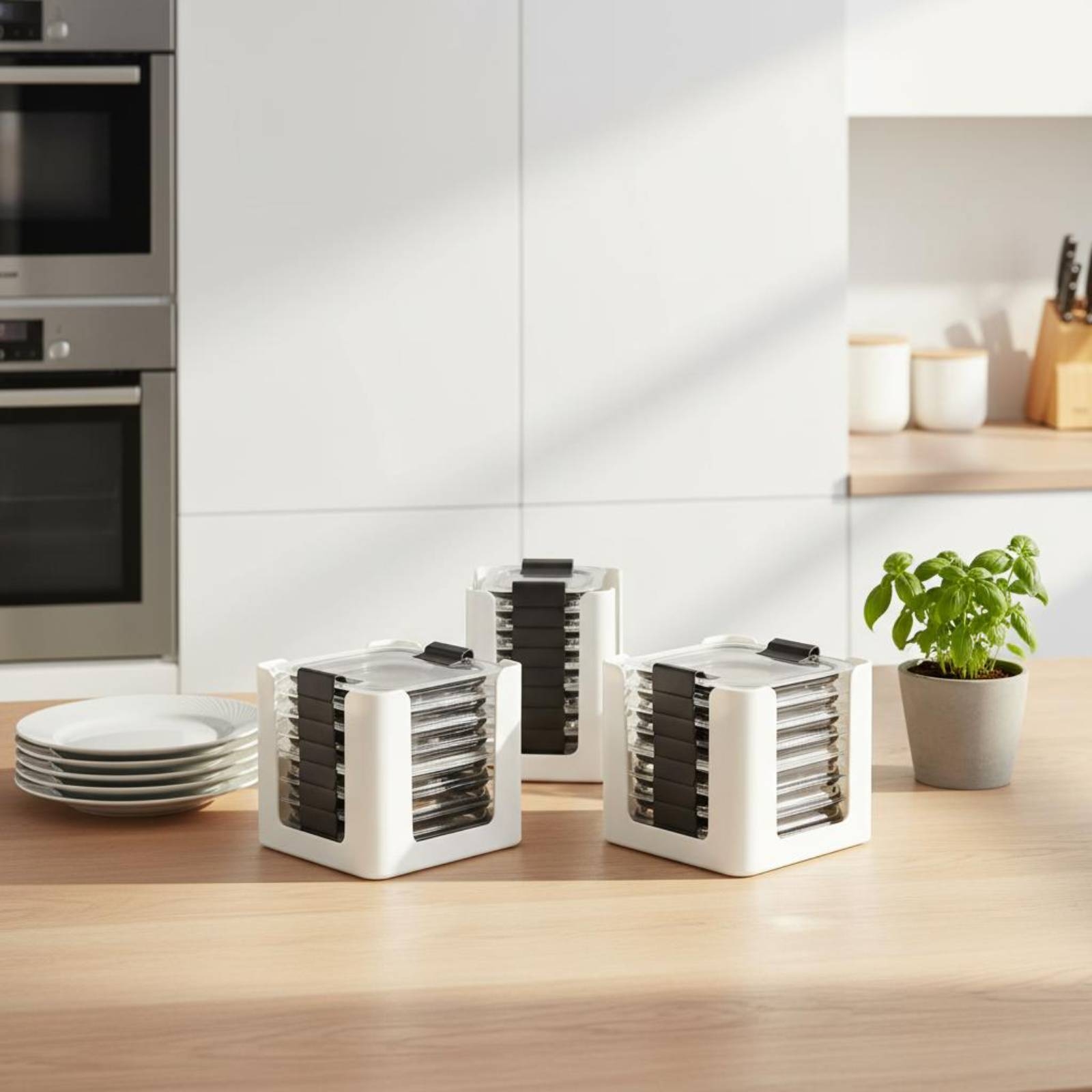 Food Storage Kitchen Cabinet - Organizador de Tampas Retangular para 3