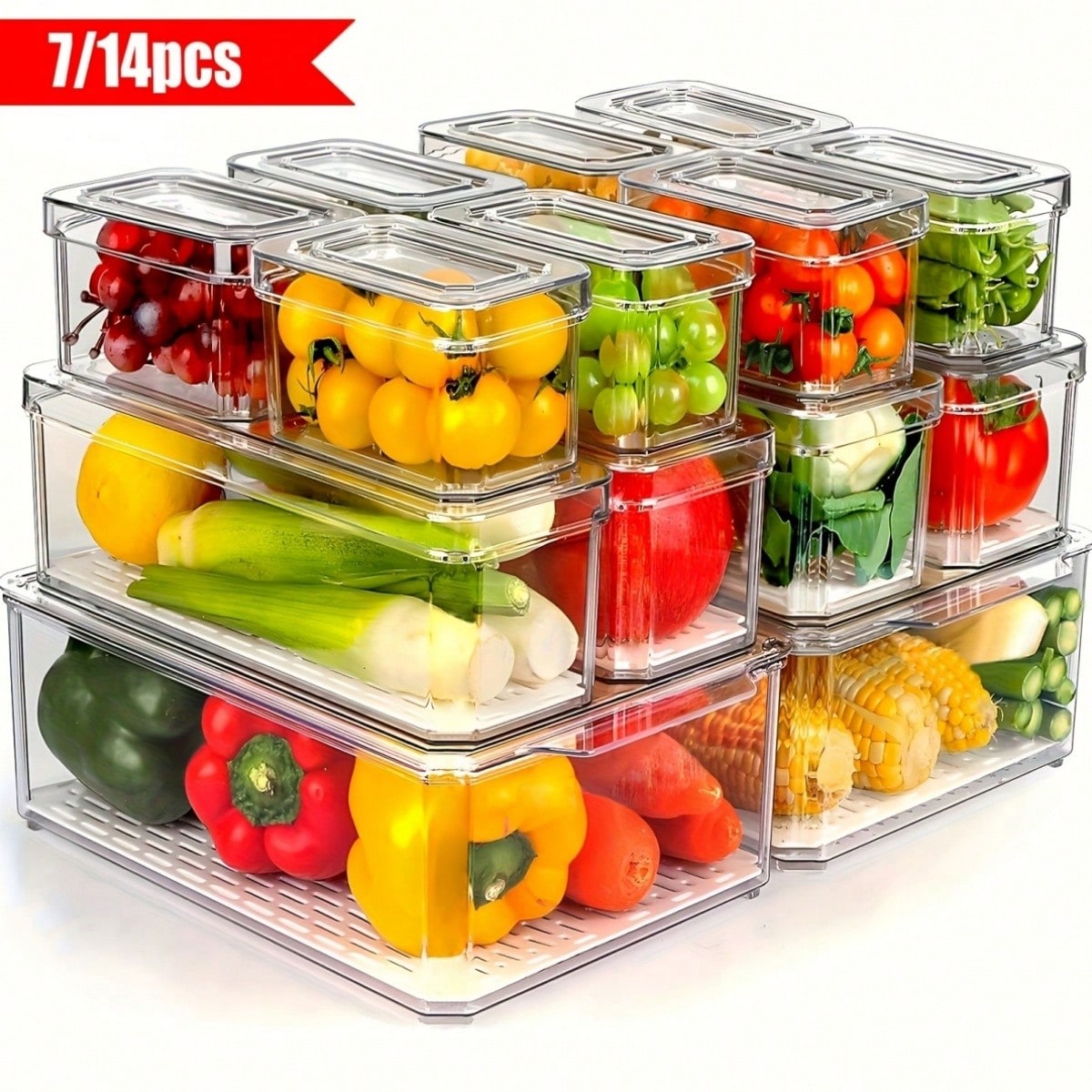 Conjunto de 7/14 caixas organi - Food Storage Vegetables avaliação e preço
